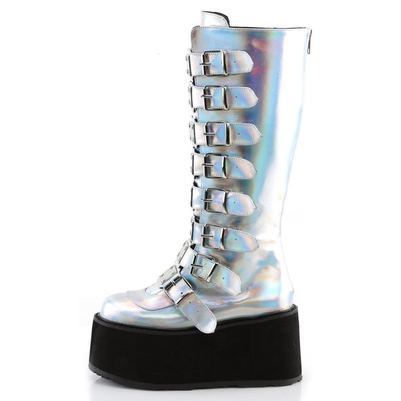 holographic knee high boots